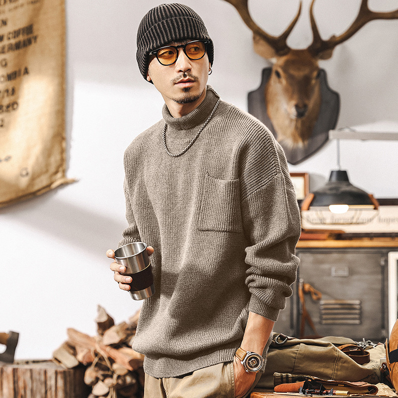 美式復古675g重磅高領毛衣男冬季加厚針織衫男士內搭秋冬款打底衫