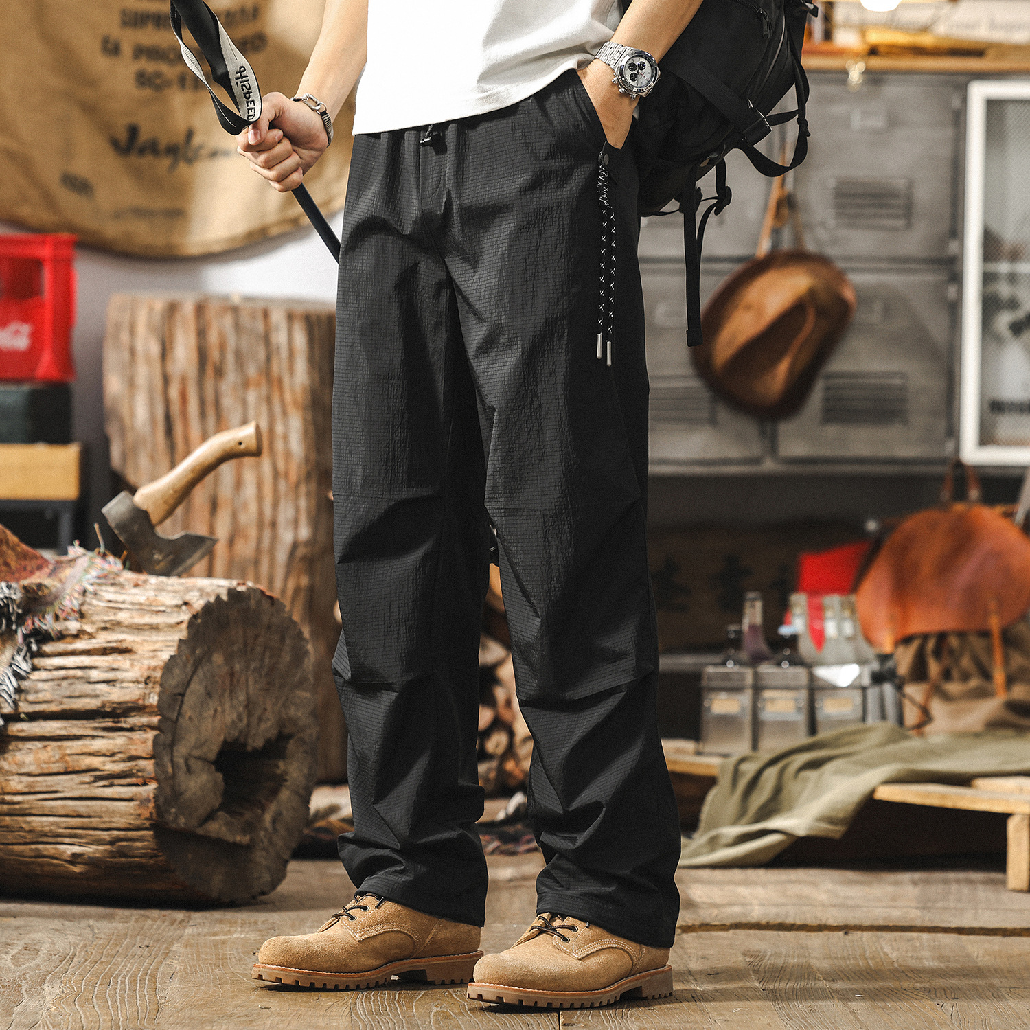 美式戶外機能薄款工裝褲子男夏季復古大碼直筒傘兵褲男士休閒長褲