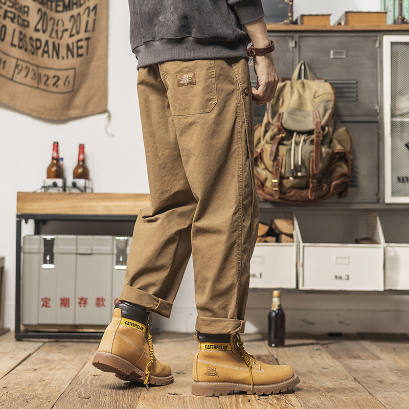 2024重磅排扣褲子設計款休閒褲春季男士寬鬆直筒潮流經典工裝長褲