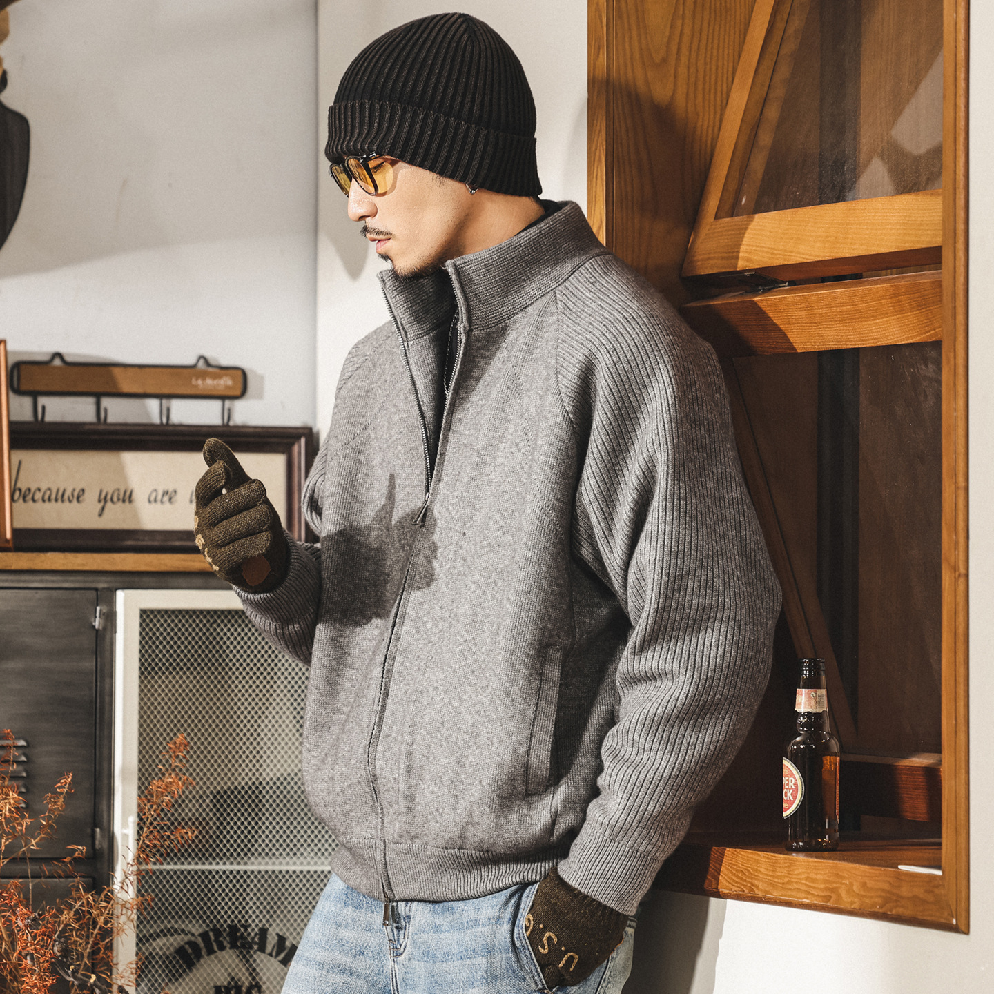 美式復古90鴨絨冬季羽絨服男加厚2025新款針織毛線禦寒保暖外套男