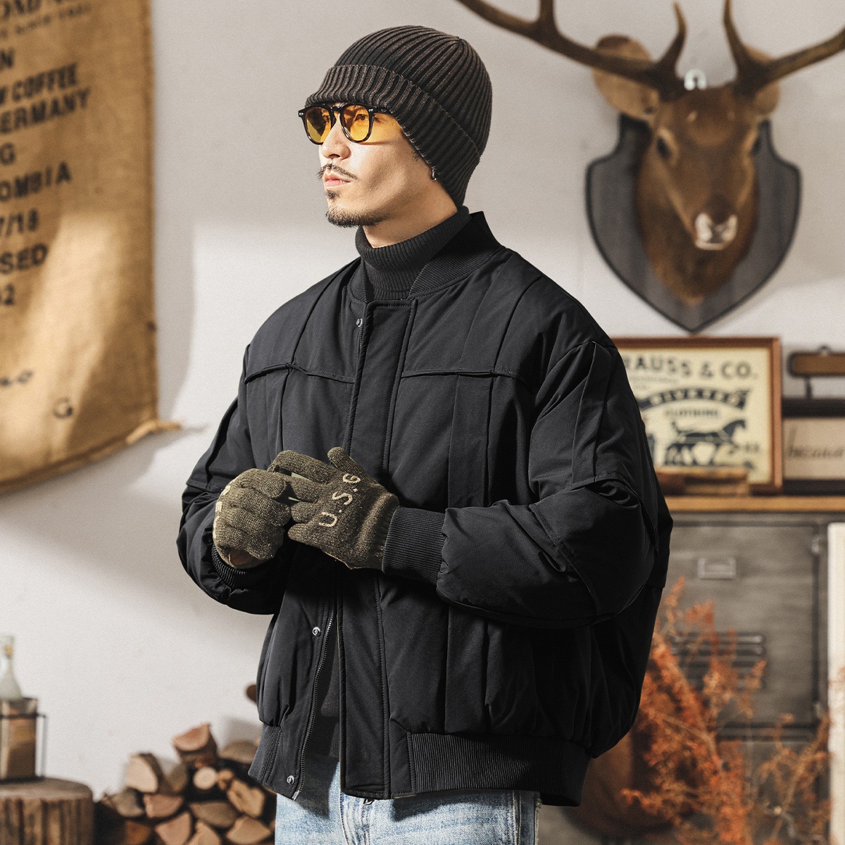 美式復古純白鴨絨工裝羽絨服男冬季加厚軍事風外套男保暖麪包服男