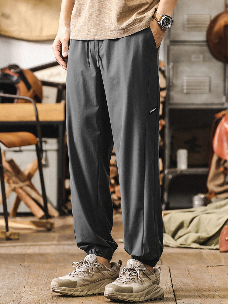 杰雷諾冰絲涼感男士夏季薄款褲子潮牌寬鬆速乾透氣運動束腳休閒褲