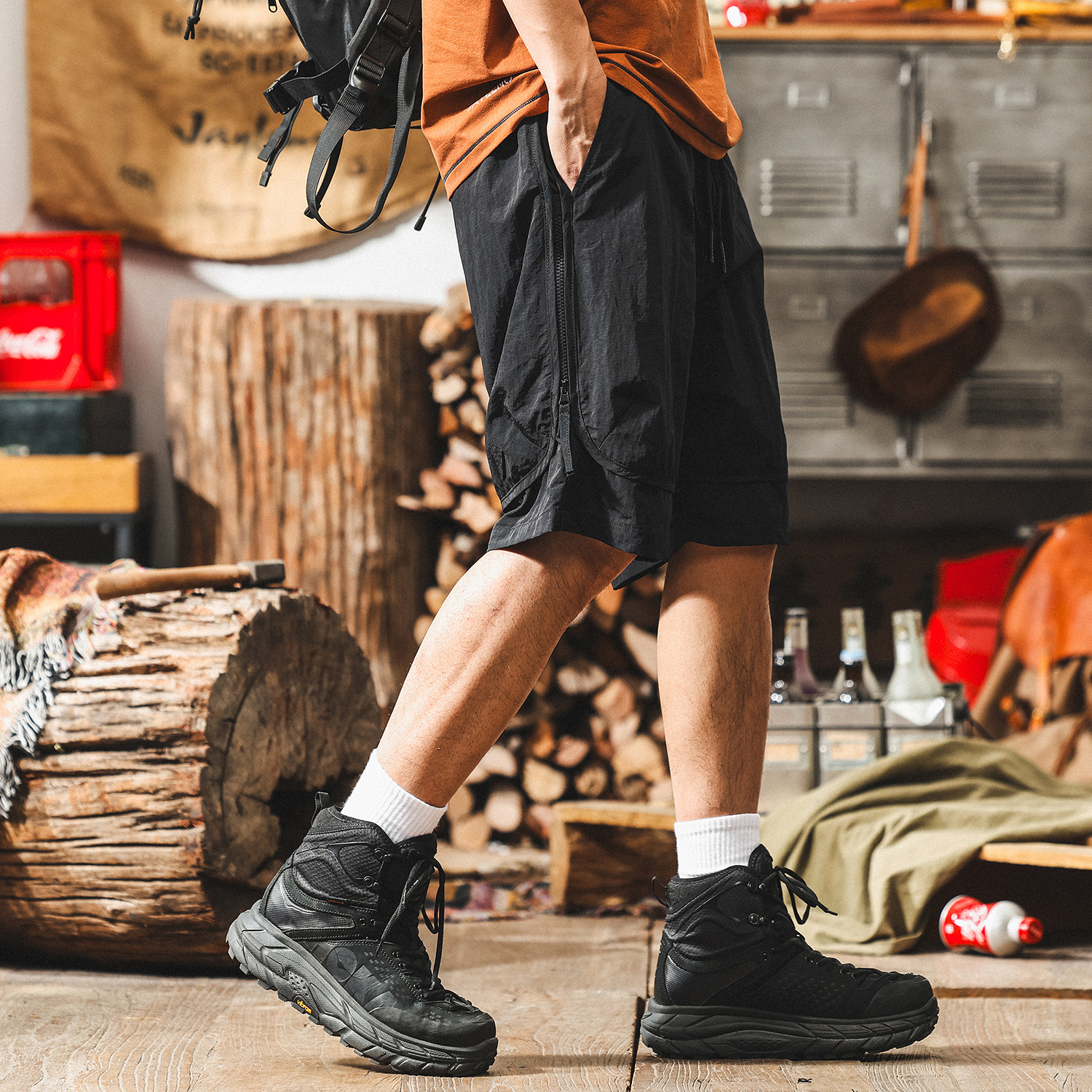 美式復古涼感工裝短褲男款夏季黑色潮牌戶外速干休閒寬鬆五分褲男