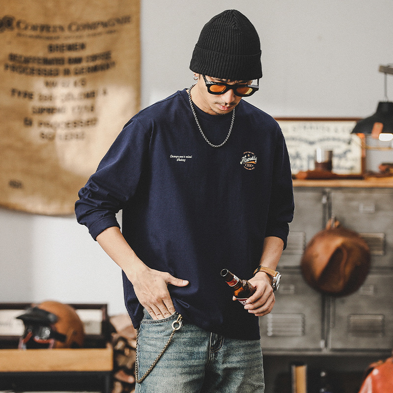 美式260g重磅T恤男長袖2024新款寬鬆簡約印花體恤男男士上衣