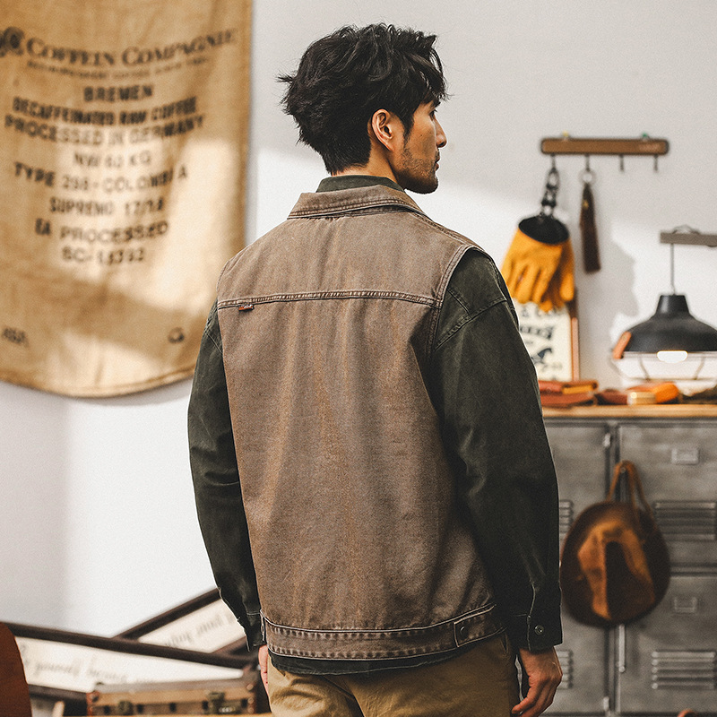 美式重磅複古工裝馬甲男秋季潮牌戶外釣魚機能無袖坎肩夾克男外套