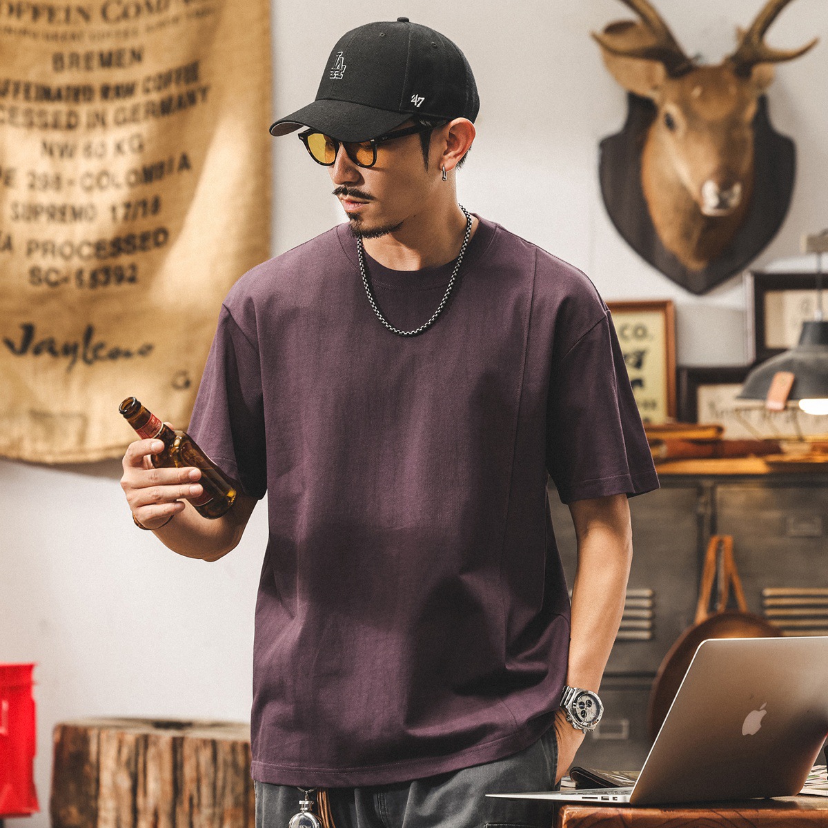 美式復古扎染潮流短袖t恤男夏季新款潮牌痞帥寬鬆男裝休閒體恤潮