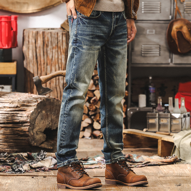 美式復古牛仔褲男款秋季2025新款潮牌機車修身直筒長褲男士休閒褲