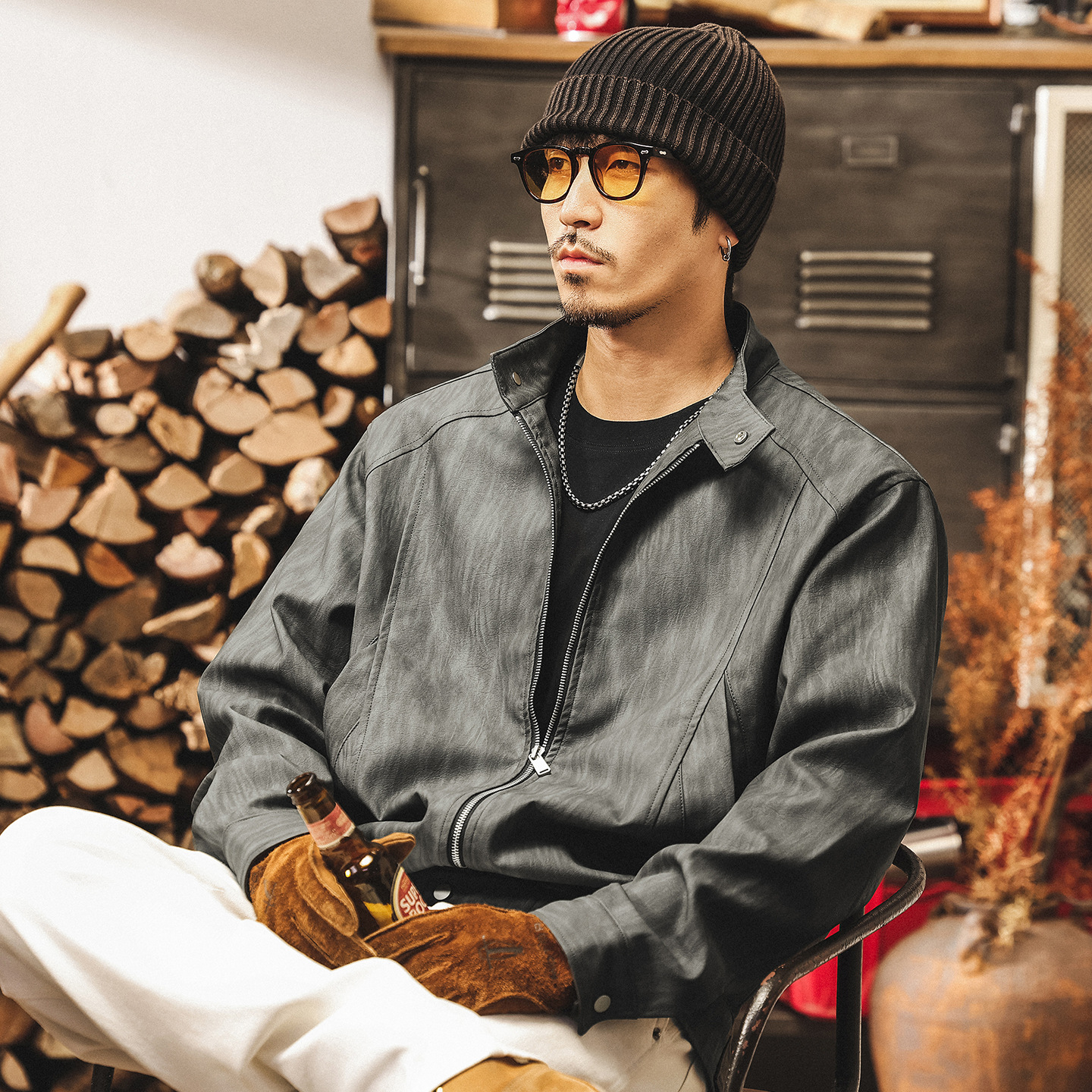 美式復古解構機車皮衣外套男春秋2025新款潮牌街頭硬漢痞帥皮夾克