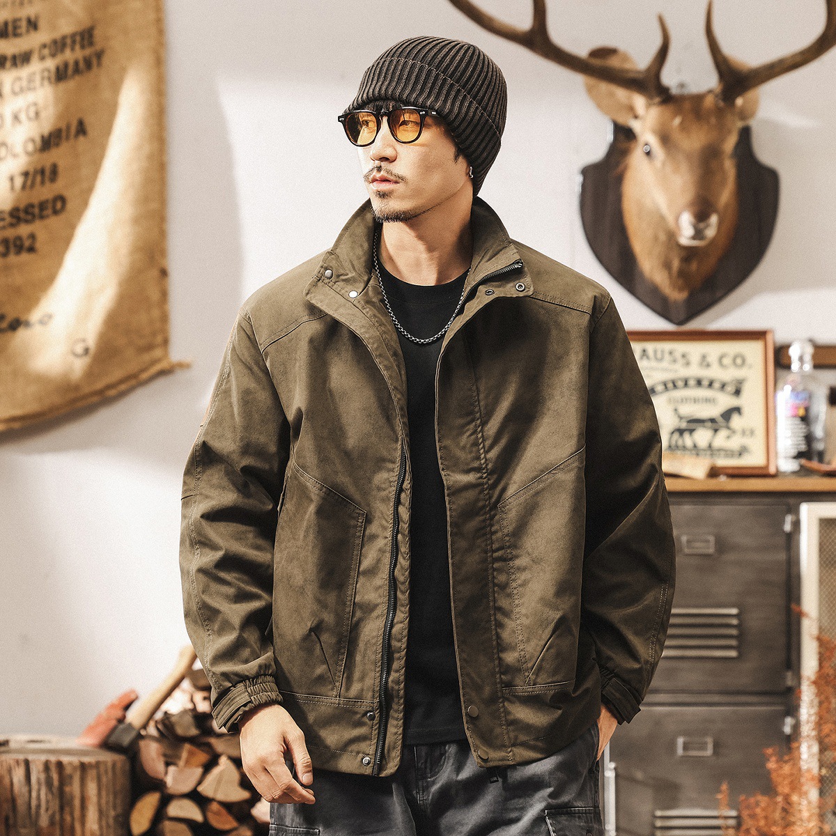 美式復古髒染潮流外套男春秋2025新款戶外防風秋季美拉德工裝夾克