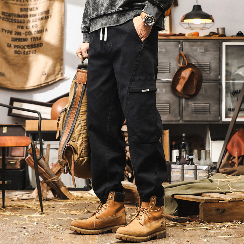 美式復古工裝褲子男秋季戶外潮牌多口袋休閒褲男士寬鬆卡其色褲子