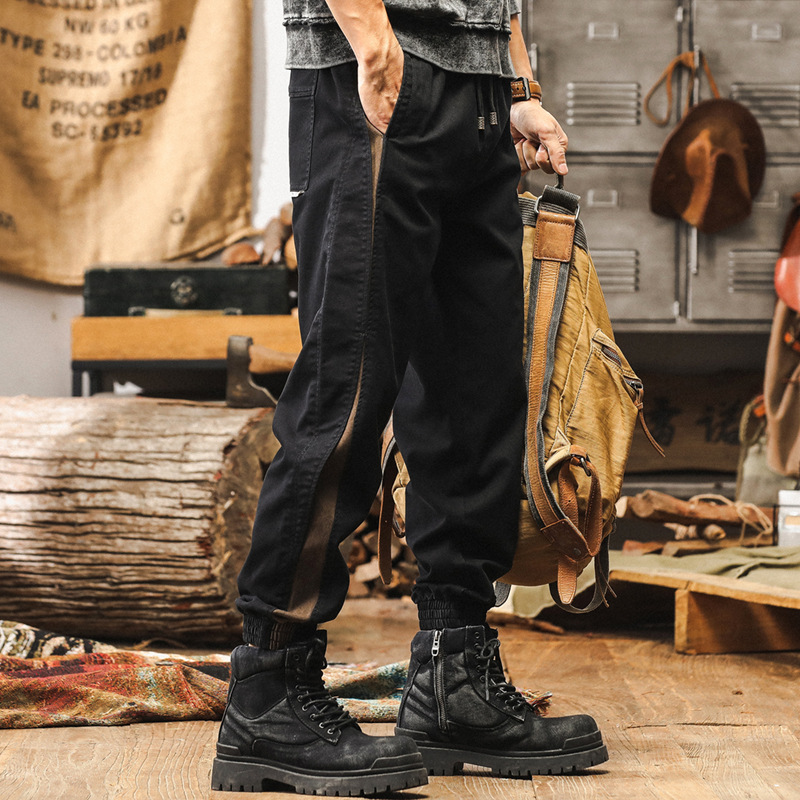 美式復古拼接工裝褲子男寬鬆直筒秋季2025新款戶外潮牌男士休閒褲