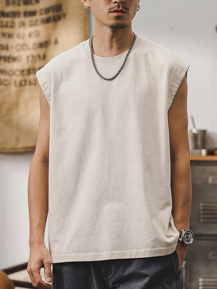 美式做舊水洗背心男款潮流夏季運動無袖男T恤健身寬鬆坎肩上衣潮