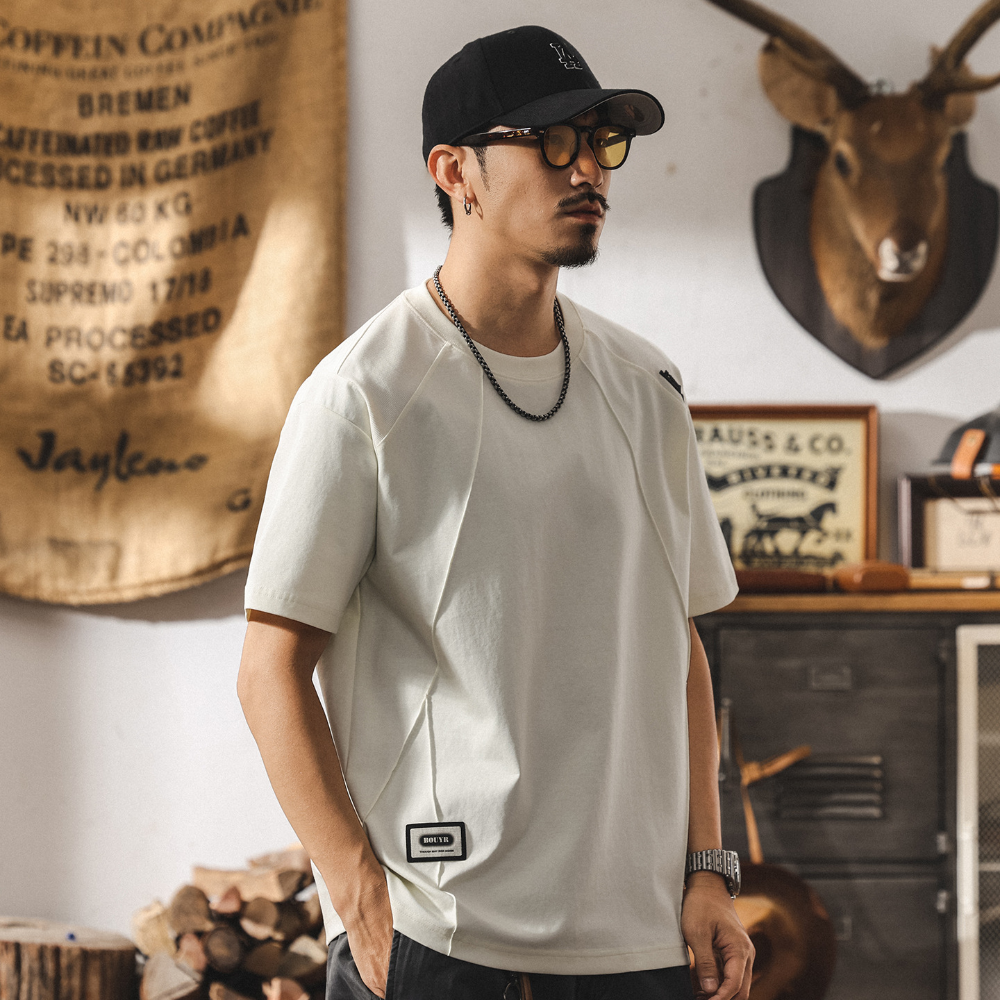 美式潮流短袖T恤男夏季新款潮牌設計感拼接體恤男士寬鬆休閒上衣T