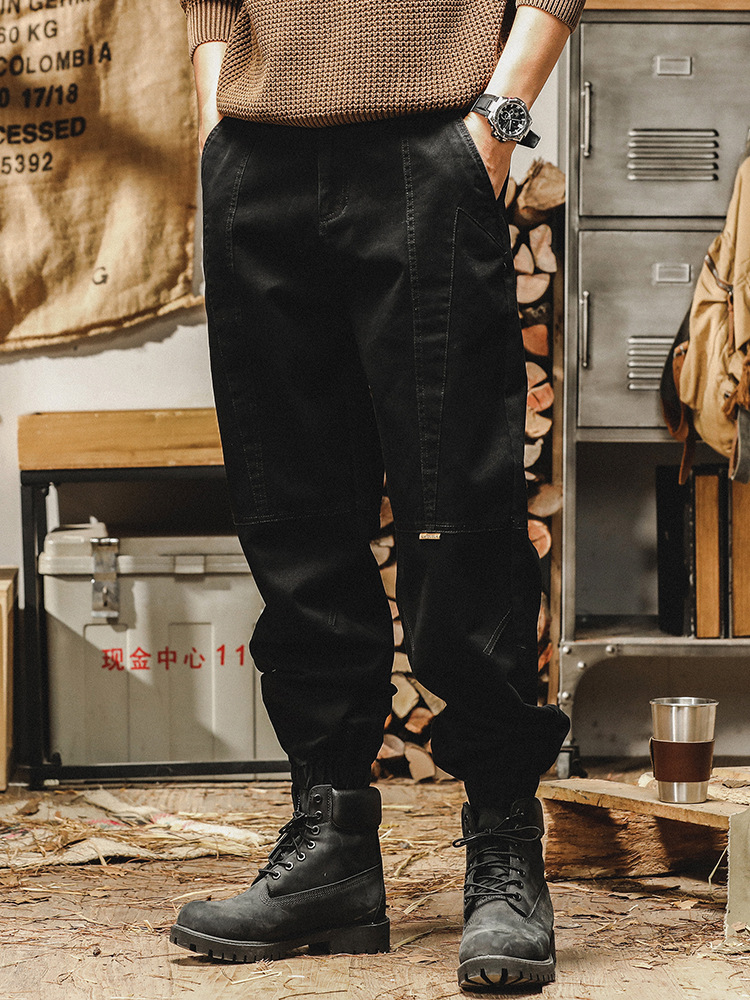 美式重磅復古工裝褲男2024春秋新款寬鬆直筒束口褲潮牌男士休閒褲