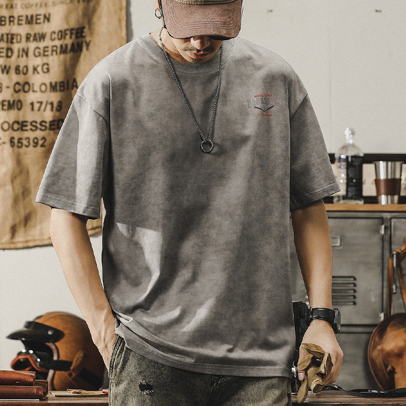 杰雷諾涼感清爽短袖T恤男夏季寬鬆大碼雲染洗褪美式復古休閒上衣