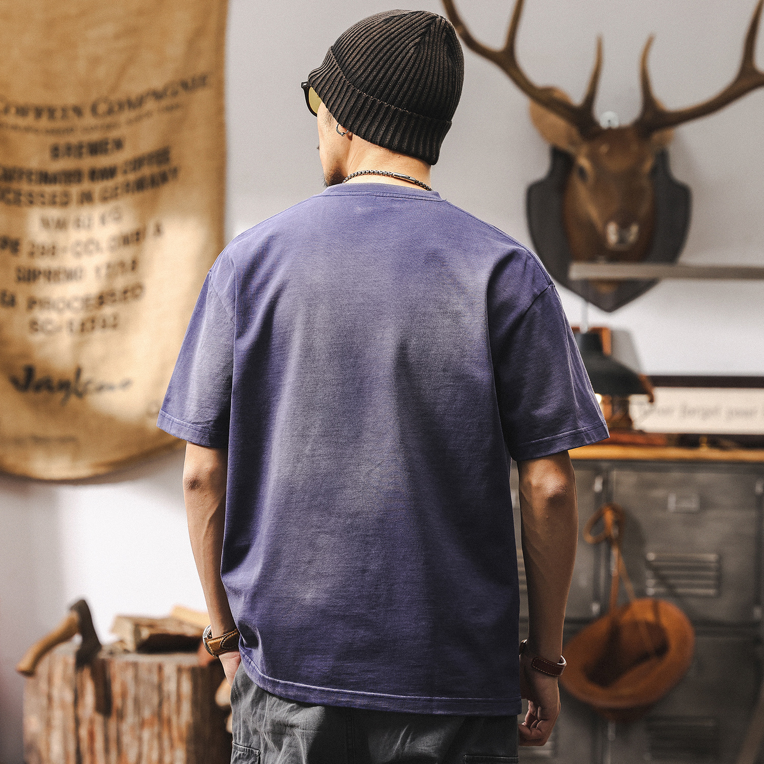 阿蘇特洗褪漸變水洗T恤男短袖夏季潮流立體字母寬鬆半袖上衣