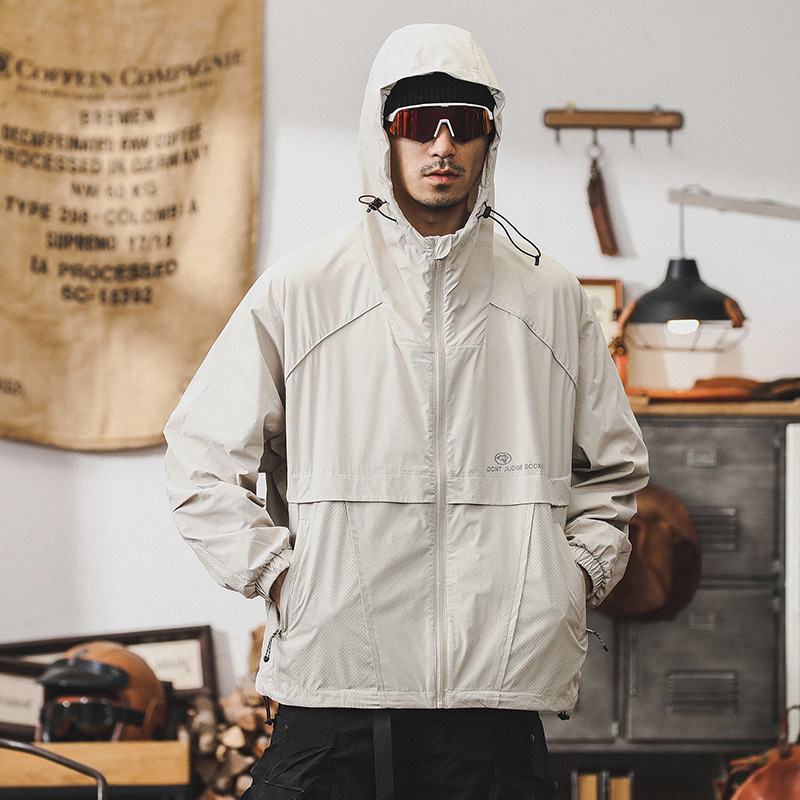 UPF50 防曬衣男2024新款速乾戶外徒步釣魚騎行服連帽男士薄款外套