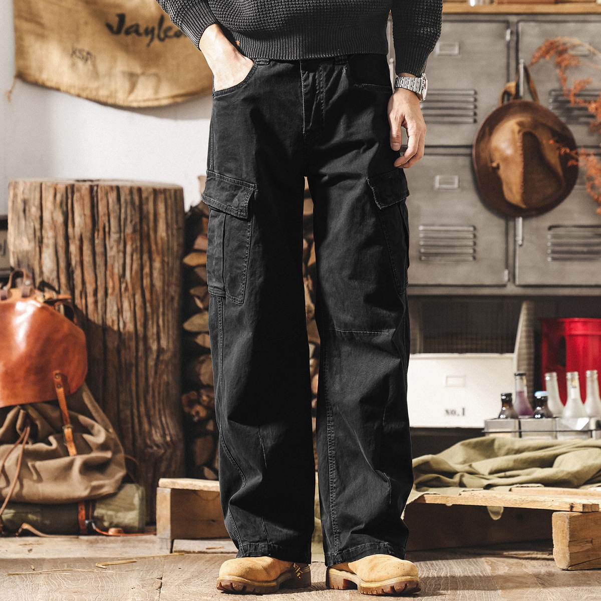 美式復古工裝褲子男2026新款春季寬鬆直筒闊腿高街潮流男士休閒褲