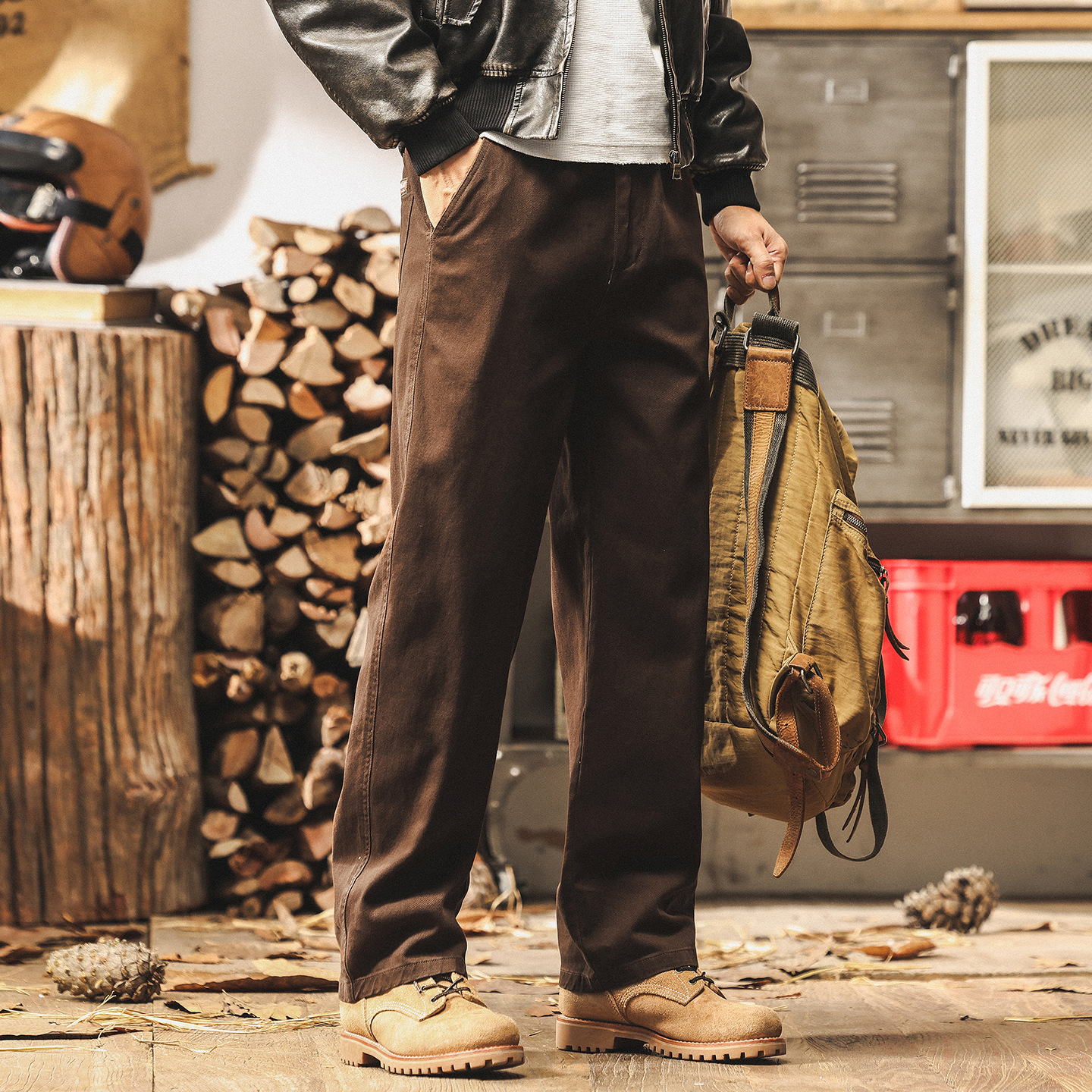 美式復古工裝褲子男秋季2025新款潮牌美拉德咖色寬鬆直筒休閒長褲