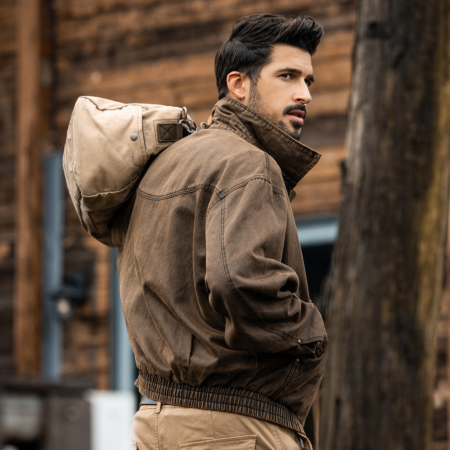 美拉德復古油蠟皮夾克男春季新款潮牌老炮工裝硬漢美式獵裝外套男