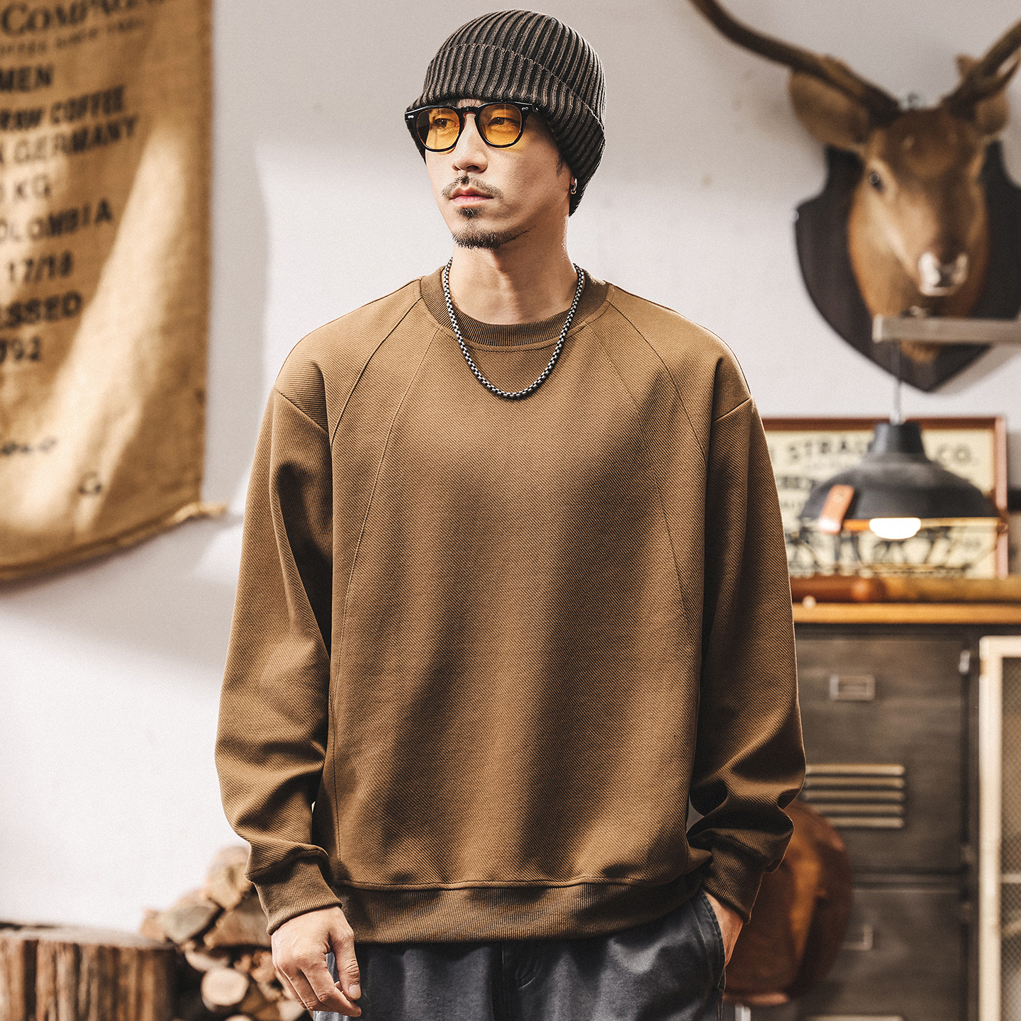 美式復古380g重磅拼接解構衛衣男春秋2025新款寬鬆休閒男士上衣潮