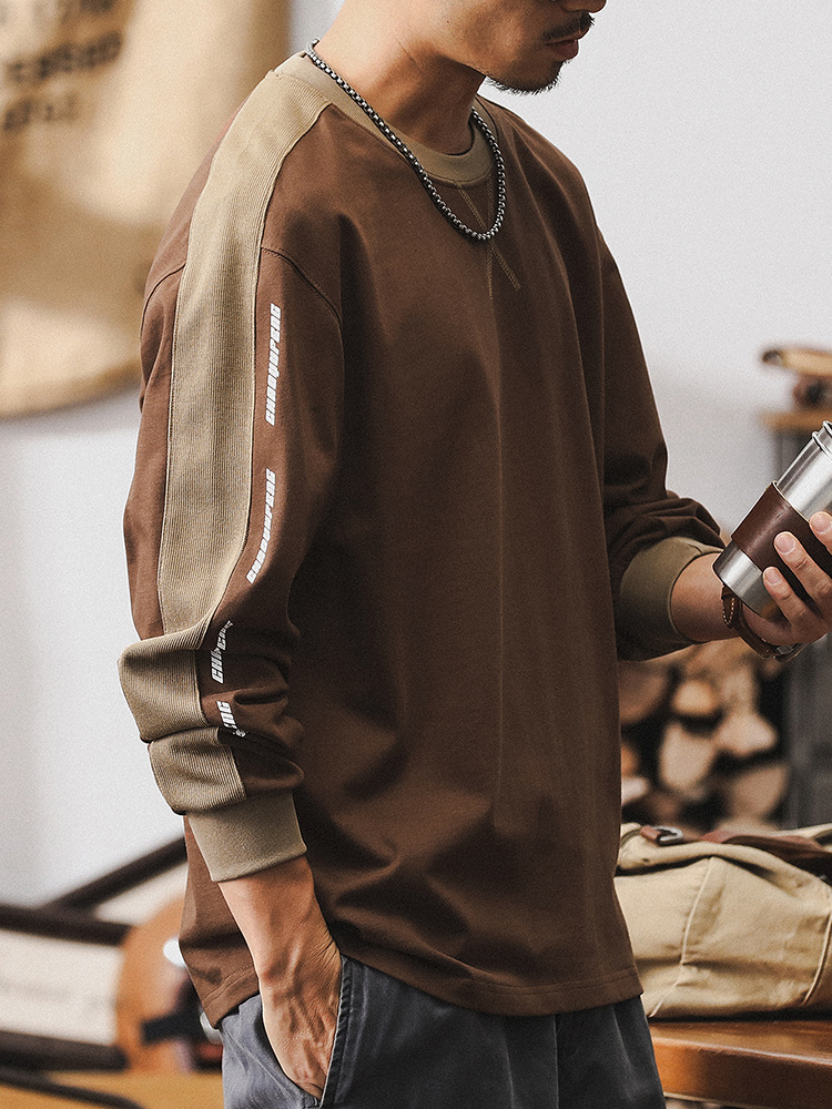 傑雷諾美式複古撞色拼接長袖t恤男潮牌寬松休閑上衣秋季男裝