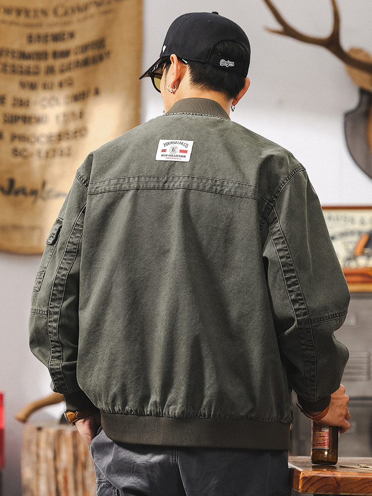 美式復古水洗做舊外套男春秋潮牌2025新款阿美咔嘰工裝飛行員夾克