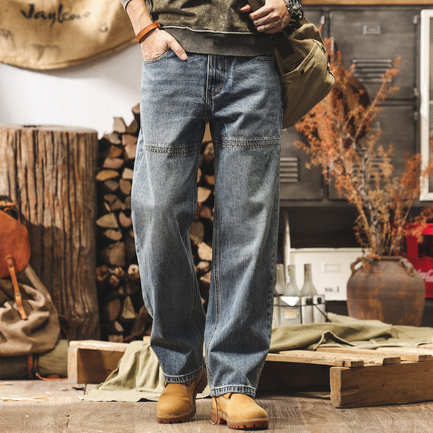 美式復古重磅水洗牛仔褲春季新款潮牌闊腿長褲子男寬鬆直筒休閒褲