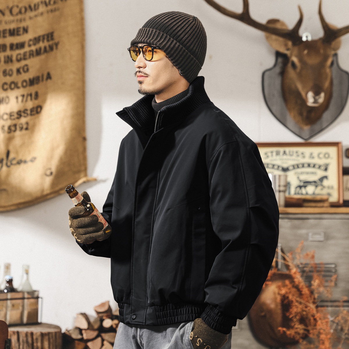 美式復古90白鴨絨針織半高領羽絨服男冬季新款加厚防寒保暖外套男