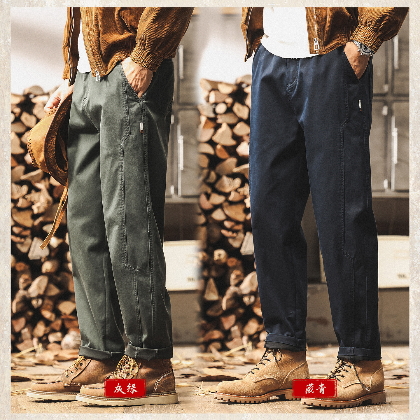 灰綠色工裝褲子男秋季寬鬆潮牌男士休閒褲2025新款美式復古長褲男