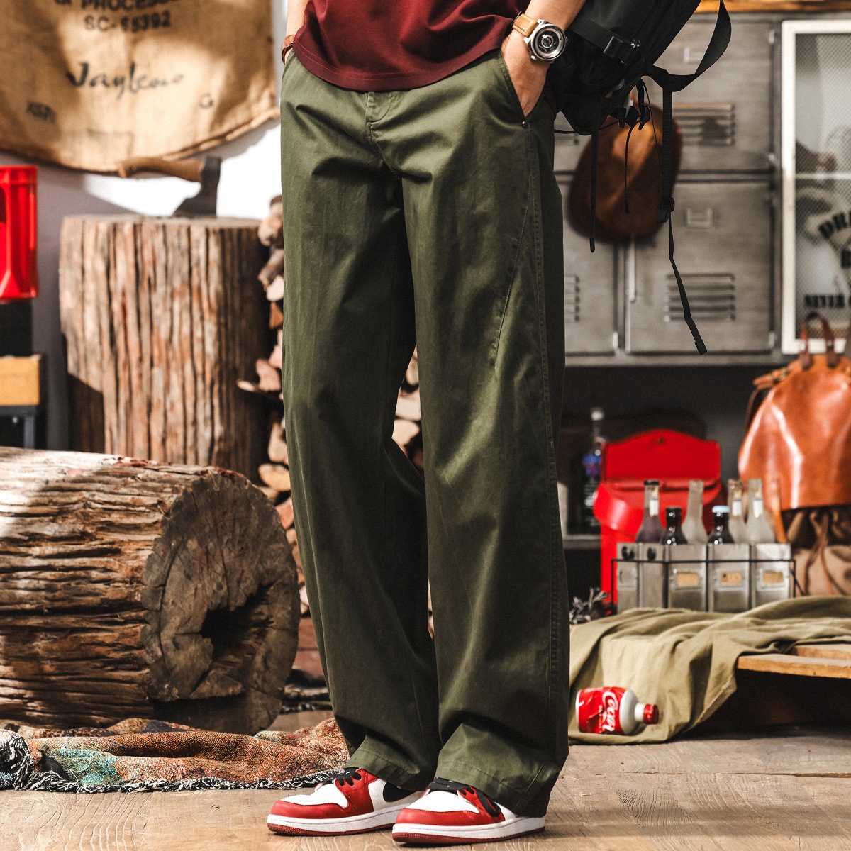 美式復古工裝褲子男春季2025新款簡約百搭卡其色休閒褲男直筒長褲