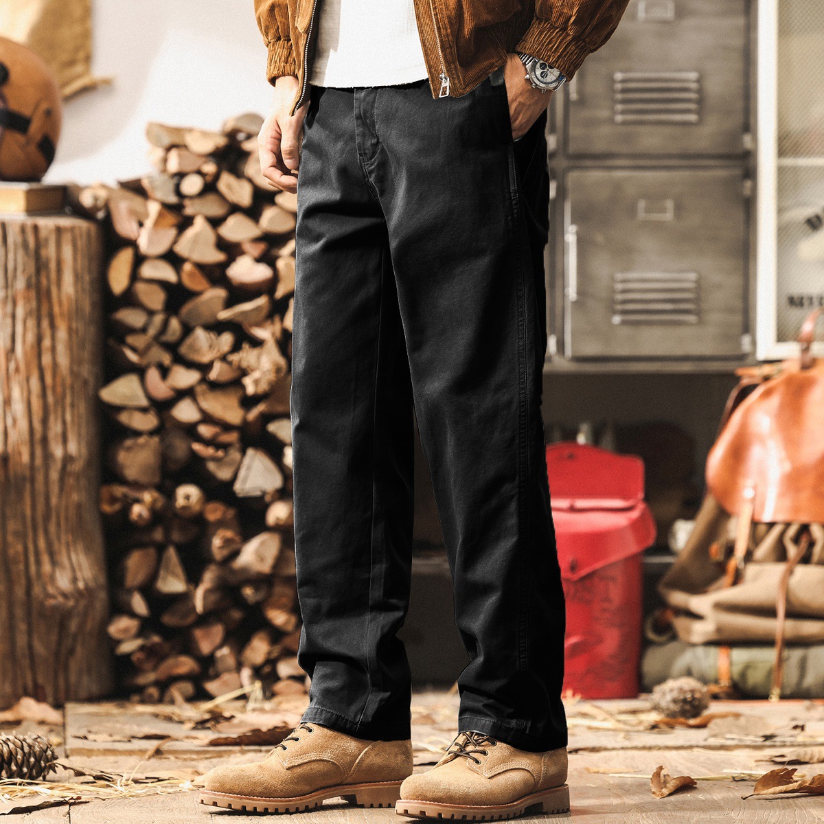 美式復古秋季工裝褲子男士2025新款寬鬆直筒休閒褲男簡約春秋長褲