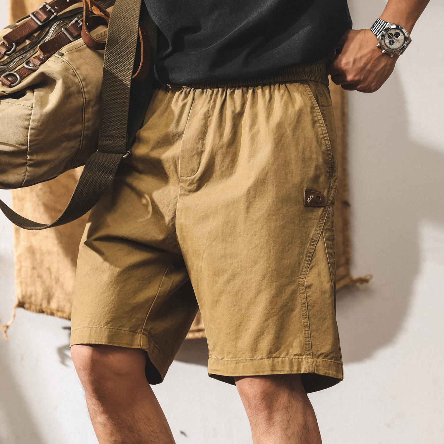 美式復古卡其色短褲男夏季新款透氣五分褲男士寬鬆休閒沙灘褲男褲