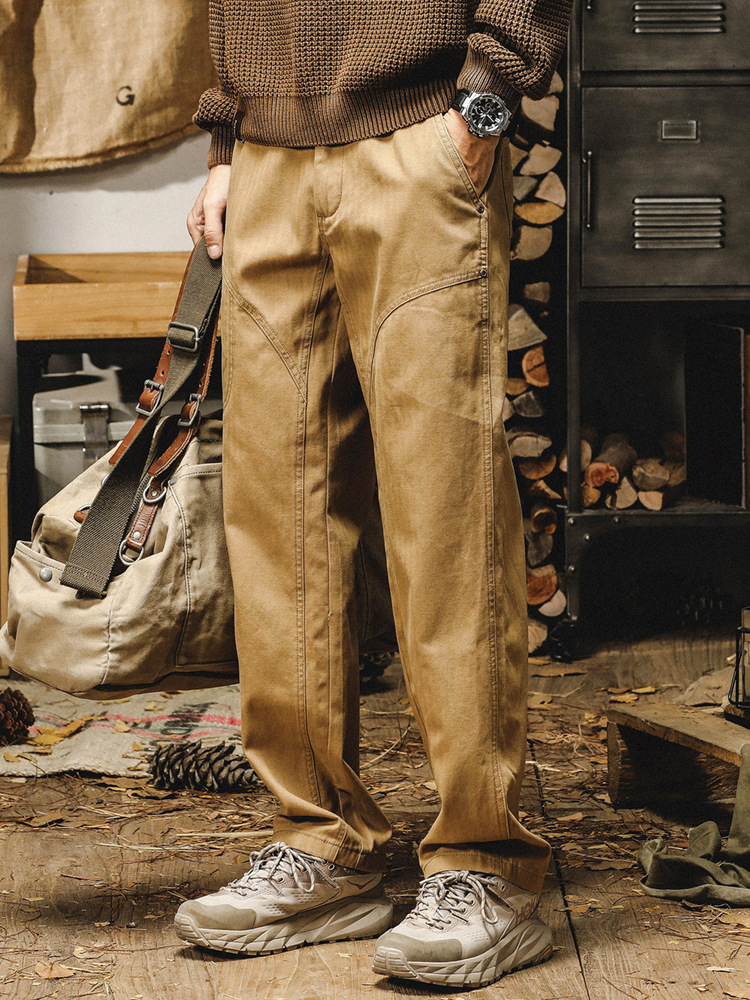 美式復古工裝褲子男春秋款2024年新款寬鬆直筒潮牌簡約基礎休閒褲