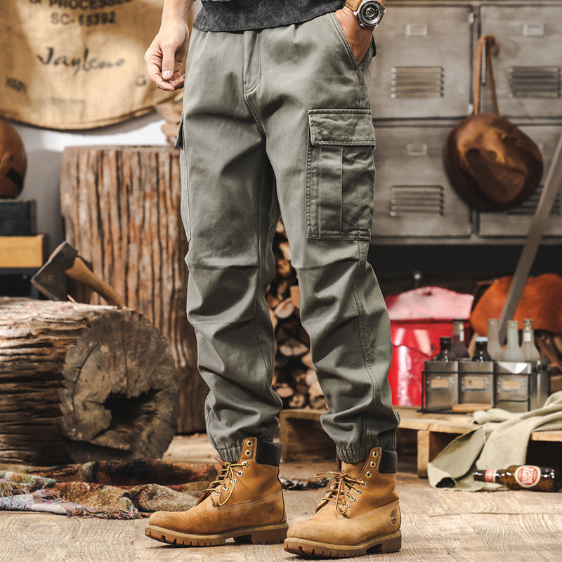 美式復古工裝褲子男秋冬款潮牌戰術機能傘兵褲寬鬆束腳加絨休閒褲