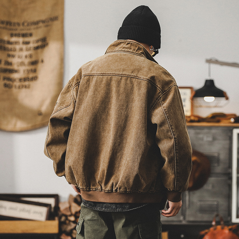 美式重磅復古夾克男春季2024新款寬鬆潮牌硬漢戶外工裝外套男春秋