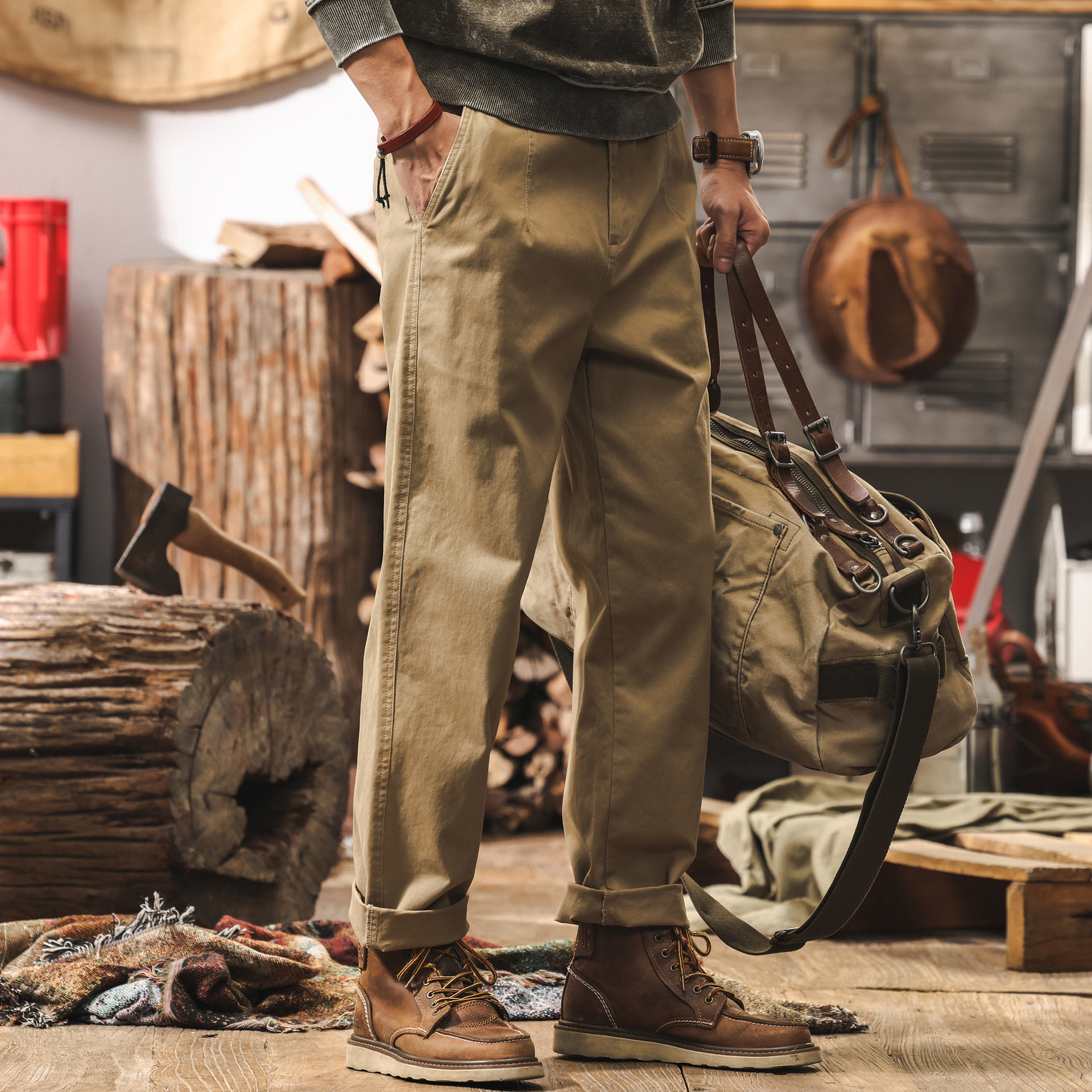 美式復古工裝褲子男潮牌春季阿美咔嘰奇諾褲美拉德寬鬆直筒休閒褲