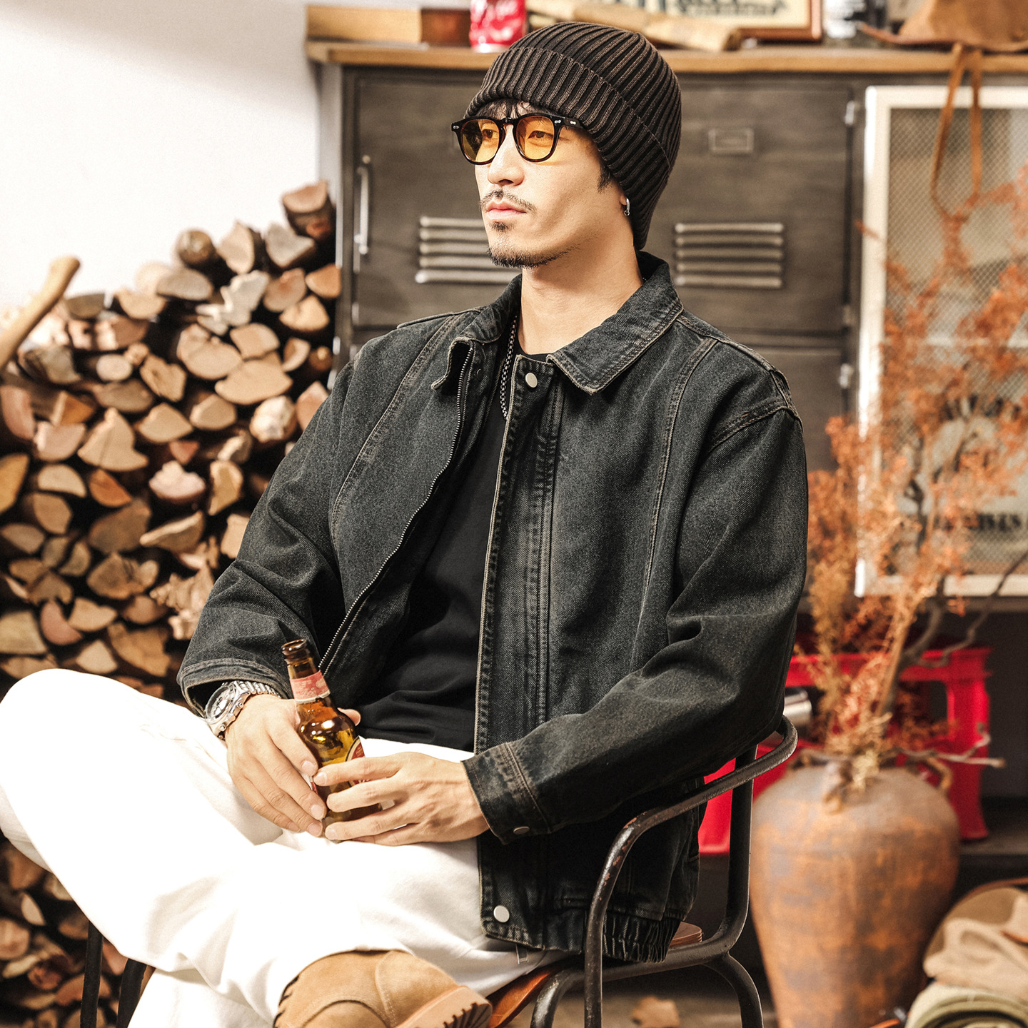 美式重磅復古牛仔外套男秋春新款納米做舊潮牌寬鬆休閒夾克男秋季