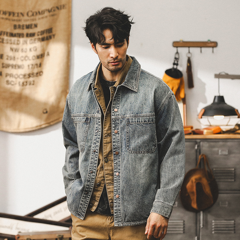 美式重磅複古牛仔外套男春秋款水洗休閑寬松潮牌襯衫男士長袖秋季