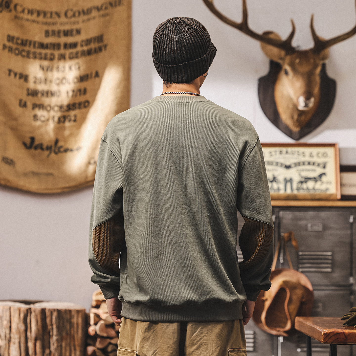 美式復古重磅衛衣男春秋新款潮牌寬鬆休閒上衣秋季圓領長袖t恤男