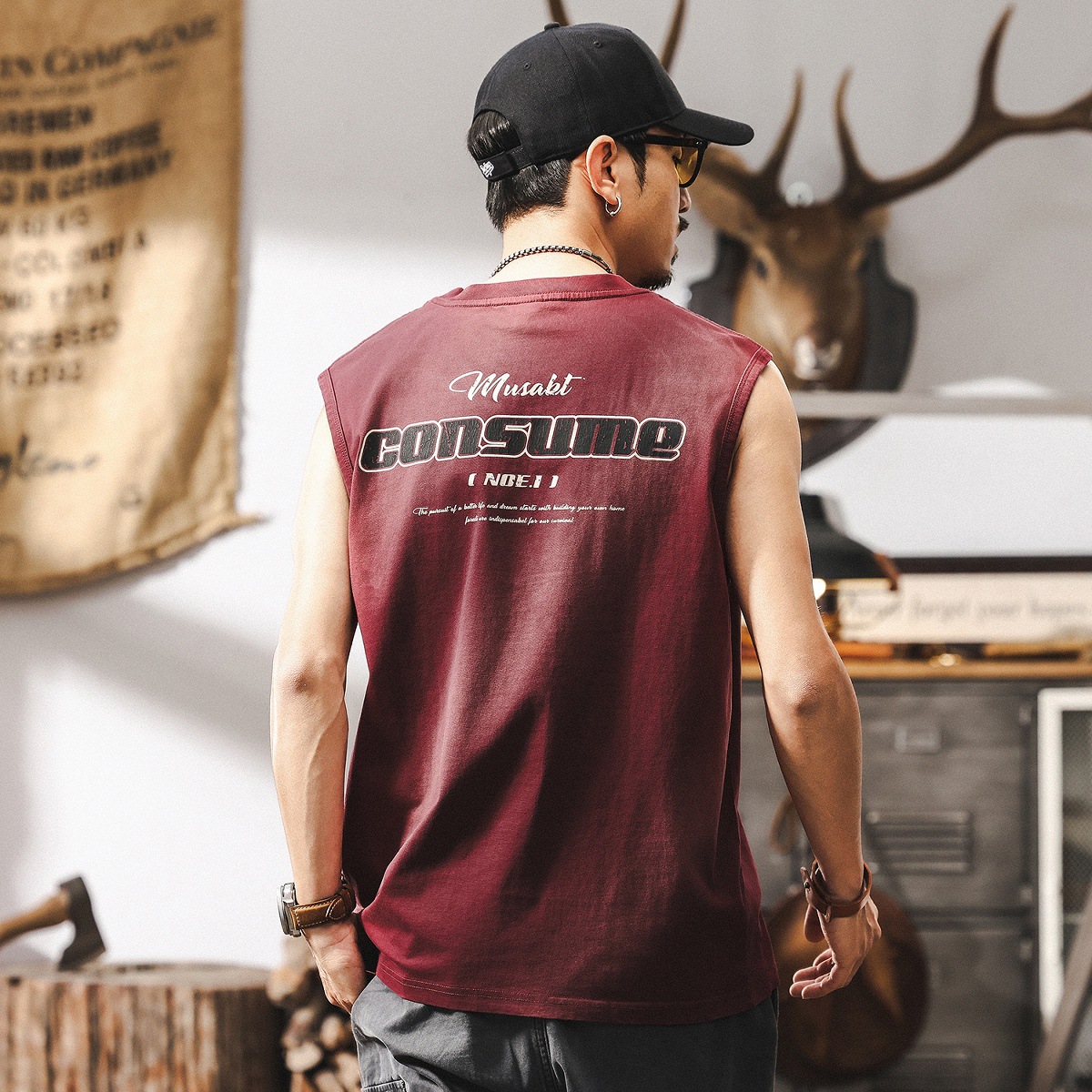 美式復古健身背心男款夏季寬鬆大碼運動重磅T恤男裝坎肩上衣T潮流