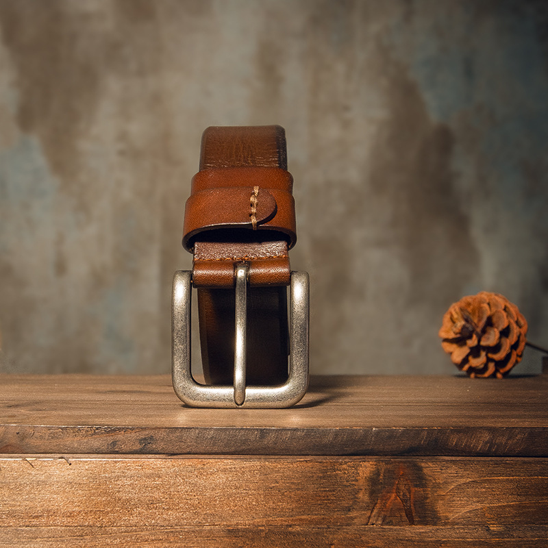 手工皮帶男潮頭層牛皮針扣皮帶簡約休閒真皮腰帶復古褲帶男士皮帶