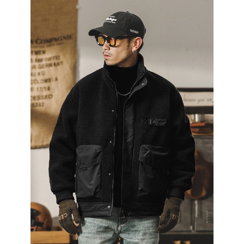 美式重磅羊羔絨棉服外套男冬季2023年新款寬鬆潮牌加絨加厚棉襖男