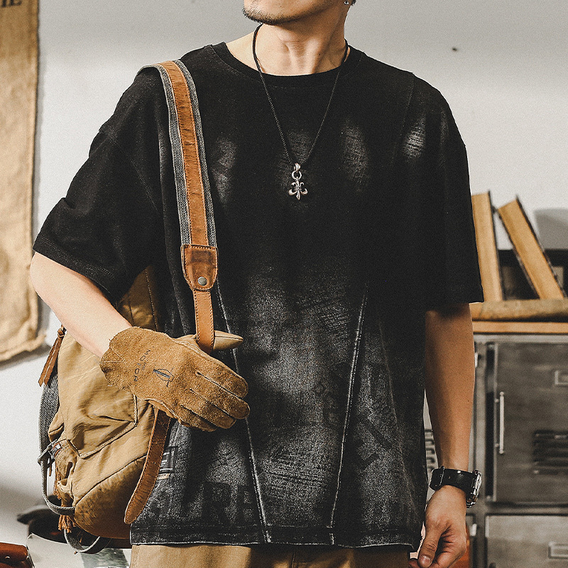 杰雷諾美式重磅T恤男短袖夏季扎染漸變潮牌寬鬆大碼做舊水洗半袖