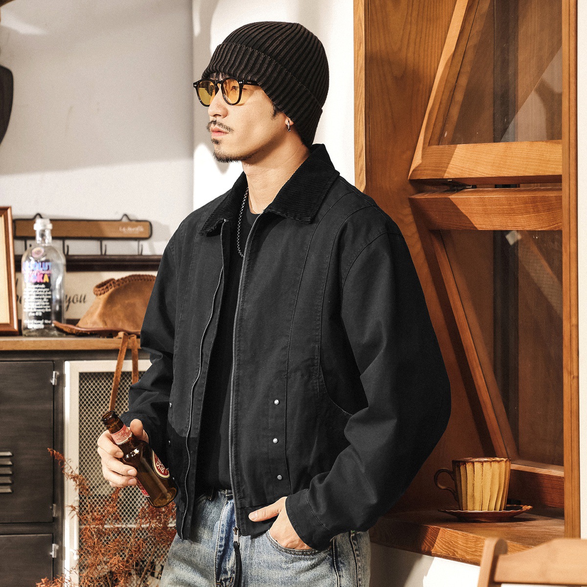 美式復古重磅工裝外套男春秋2025新款寬鬆休閒短款巴伯爾機車夾克