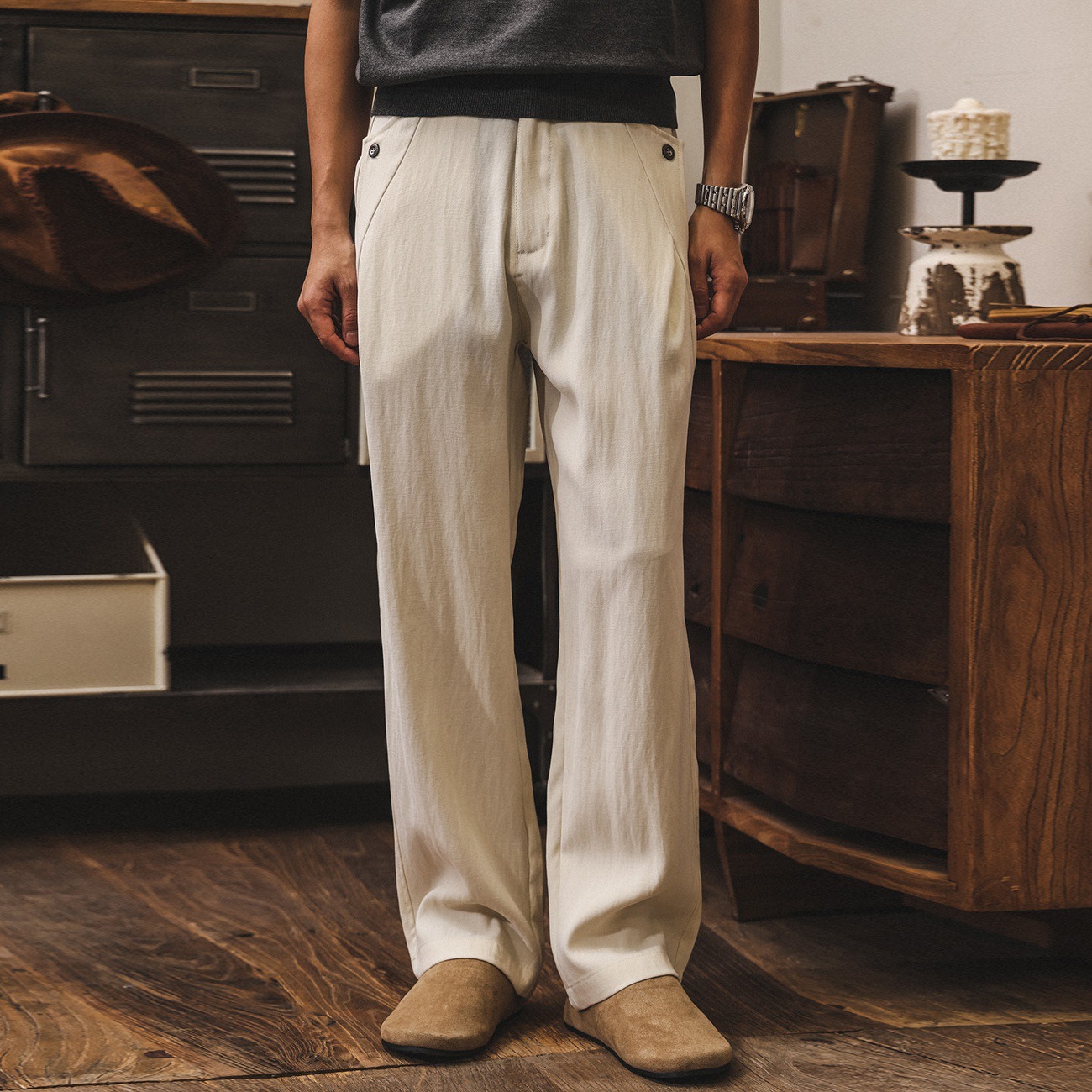 美式復古莫瑞老錢風褲子男春夏季薄款商務通勤男士西褲休閒直筒褲