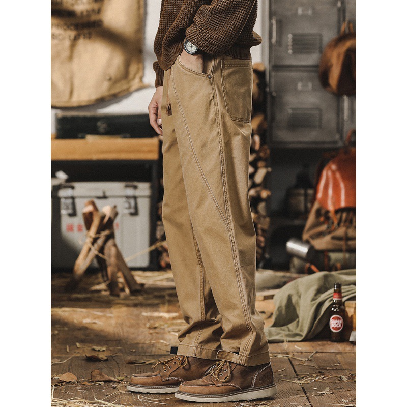 美式復古工裝褲子男2024年春季新款城市戶外寬鬆直筒休閒長褲男潮