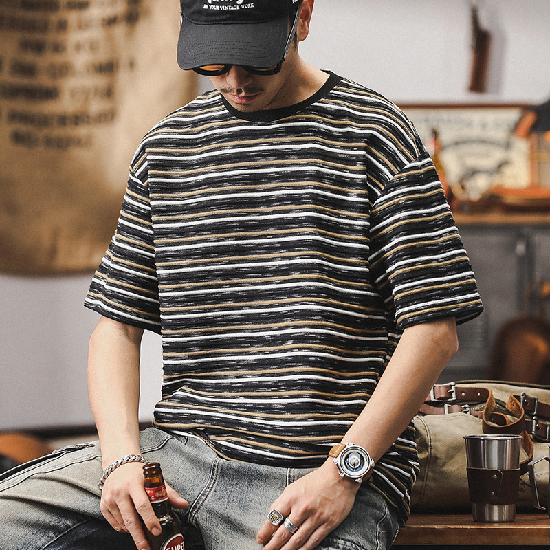 杰雷諾美式復古男士T恤短袖男款夏季雲彩棉寬鬆大碼男裝半袖衣服