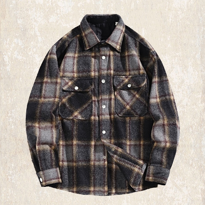 美式復古600g重磅加厚格子襯衫男長袖冬季潮牌寬鬆磨毛秋冬外套男