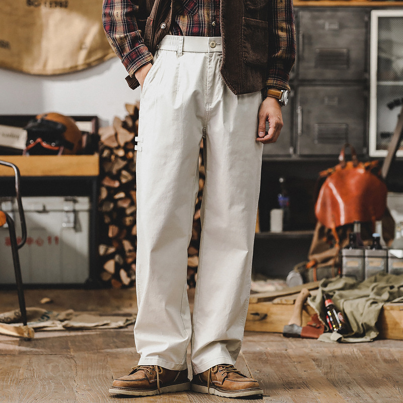 美式簡約工裝褲子男春季2024新款寬鬆潮牌男士休閒褲薄款直筒男褲